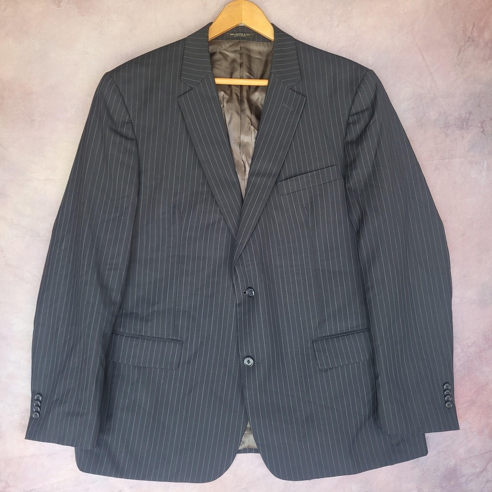 John Varvatos Suit Jacket Mens Size 46 Gray Wool Pinstripe Notch Lapel Lined